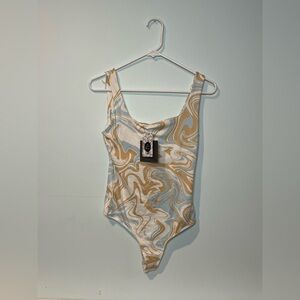 Le Lis Gardenia Branch Peach and Blue Swirl Roll Tide Groovy Bodysuit, Sz Small